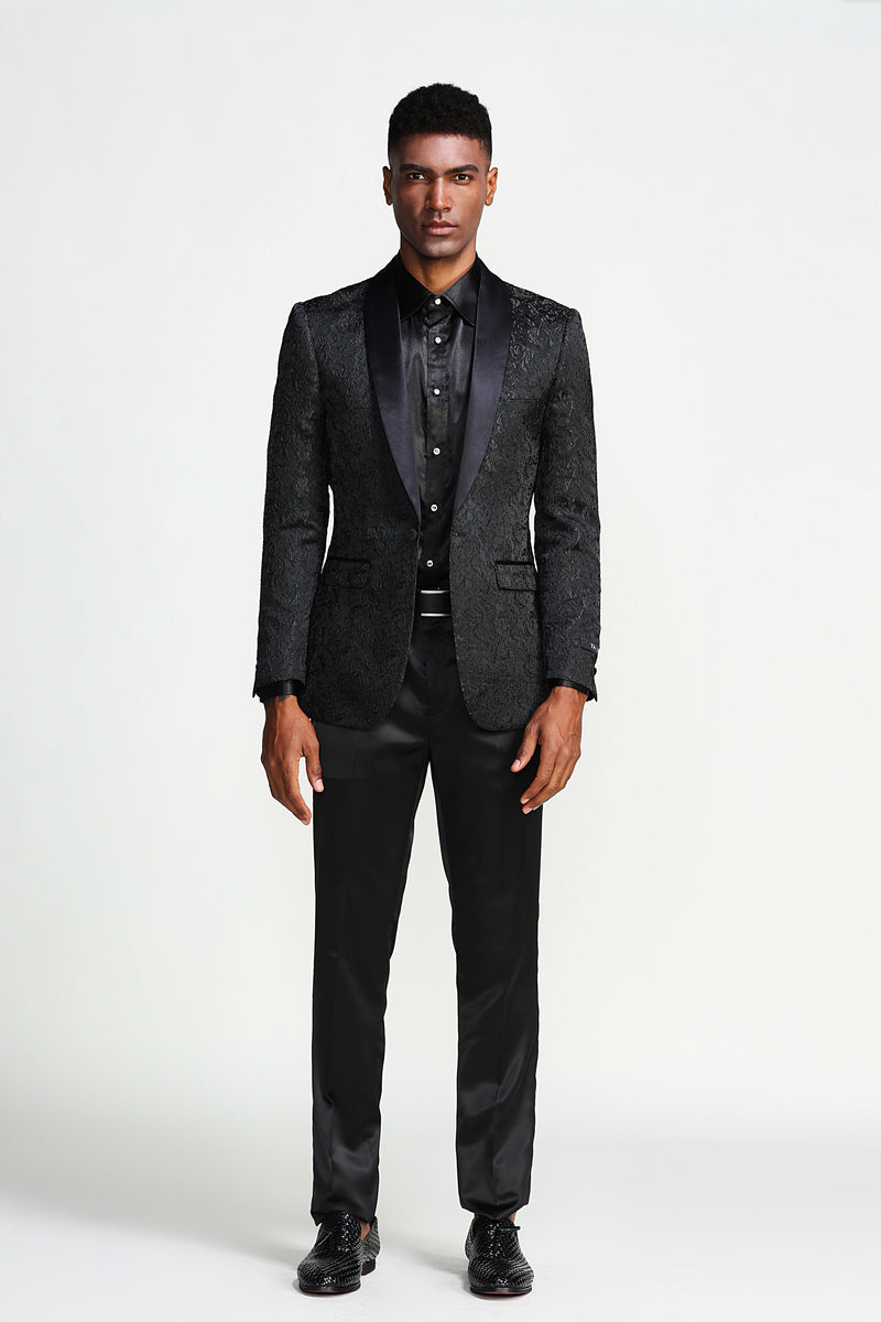 Slim Fit Paisley Pattern Satin Shawl Collar Sports coat