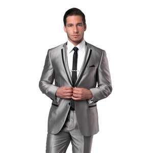 Black / Black Solid Tone on Tone  Satin 2-PC Slim Fit Stretch Suits For Men