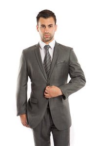 Green Slate Solid 2-PC Slim Fit Performance Stretch Suits For Men