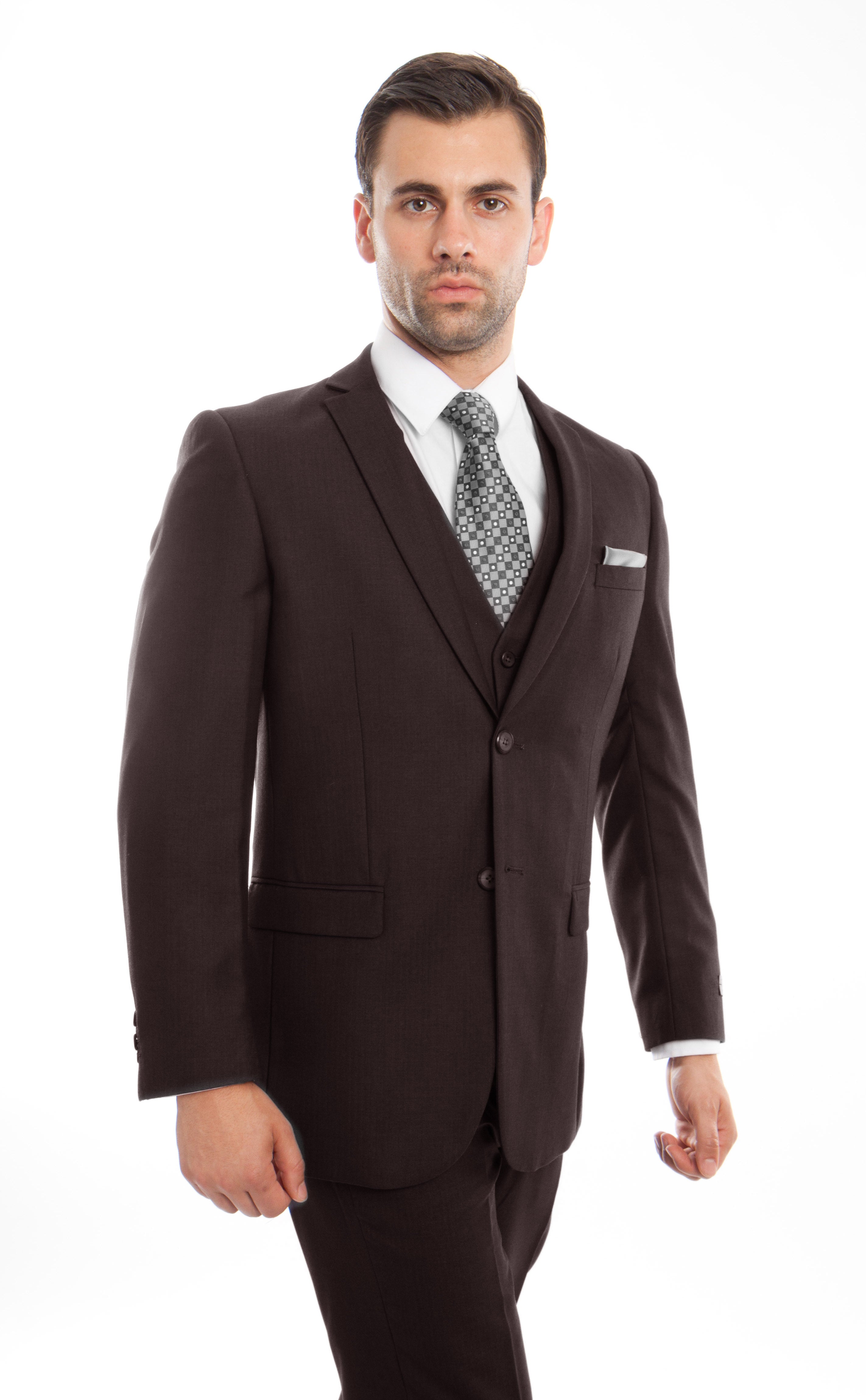 Brown 3-PC Slim Fit Stretch Suits For Men