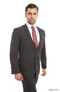 Dark Gray Textured 2-PC Slim Fit Performence Stretch Suits For Men