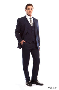 Navy Solid 3-PC Slim Fit Suits For Men