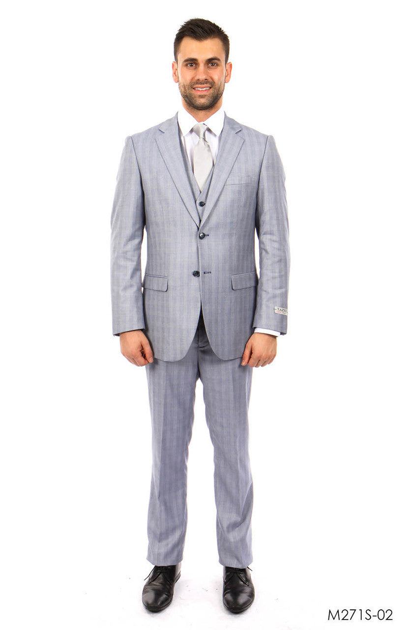 Lt. Blue Pinstripe tone on tone 3-PC Slim Fit Suits For Men