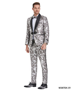 Multi Silver Shawl Collar Paisley Mens-suit