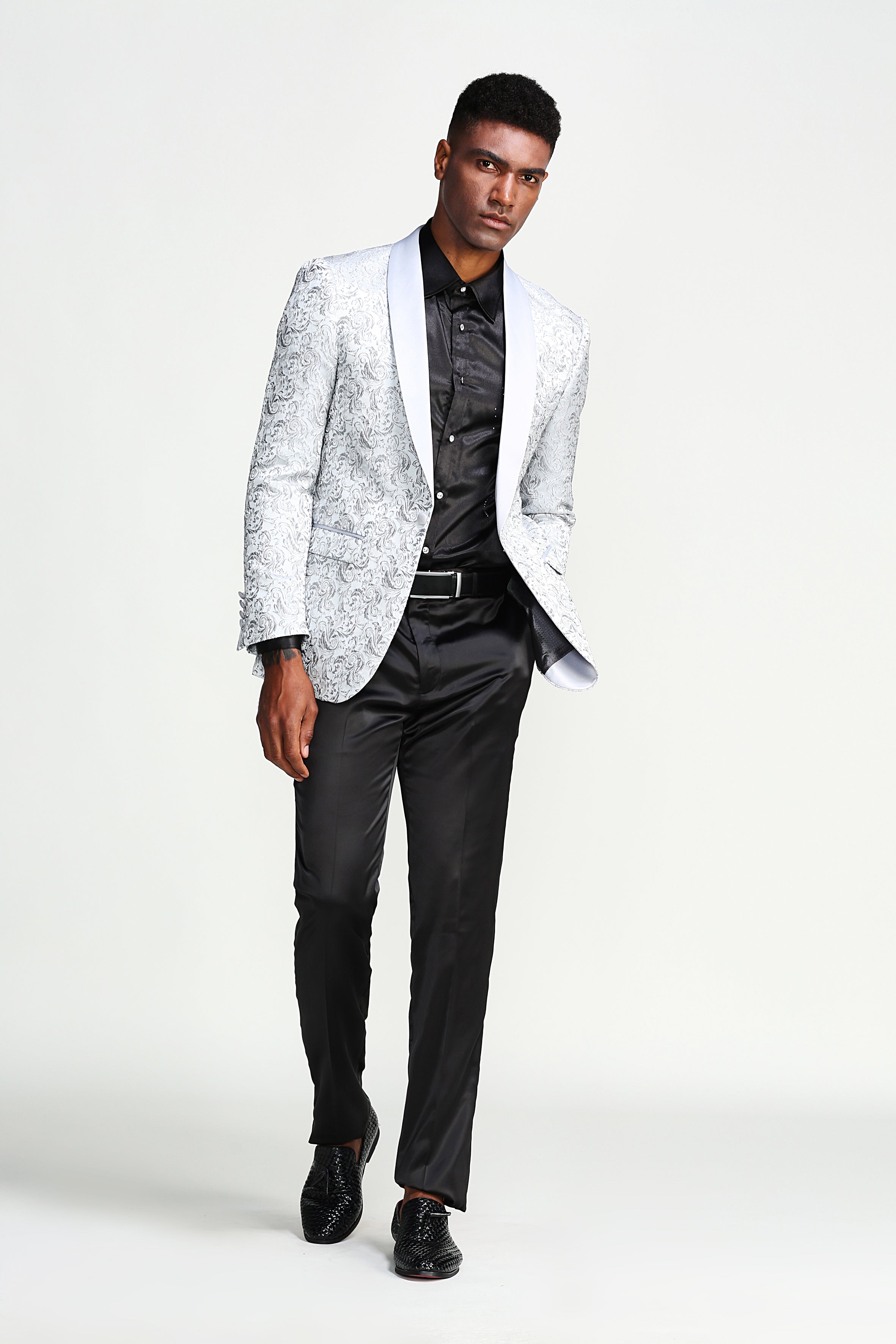 Silver / Slim Fit / Paisley Shawl Collar Sports Coat Blazer
